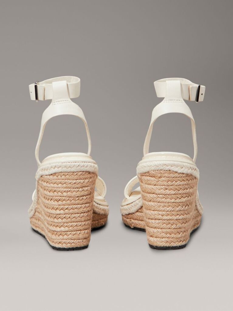 White Leather Espadrille Wedge Sandals  Women