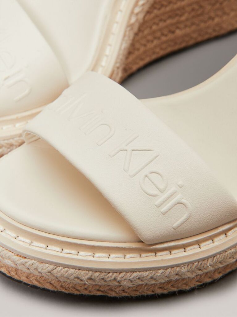 White Leather Espadrille Wedge Sandals  Women