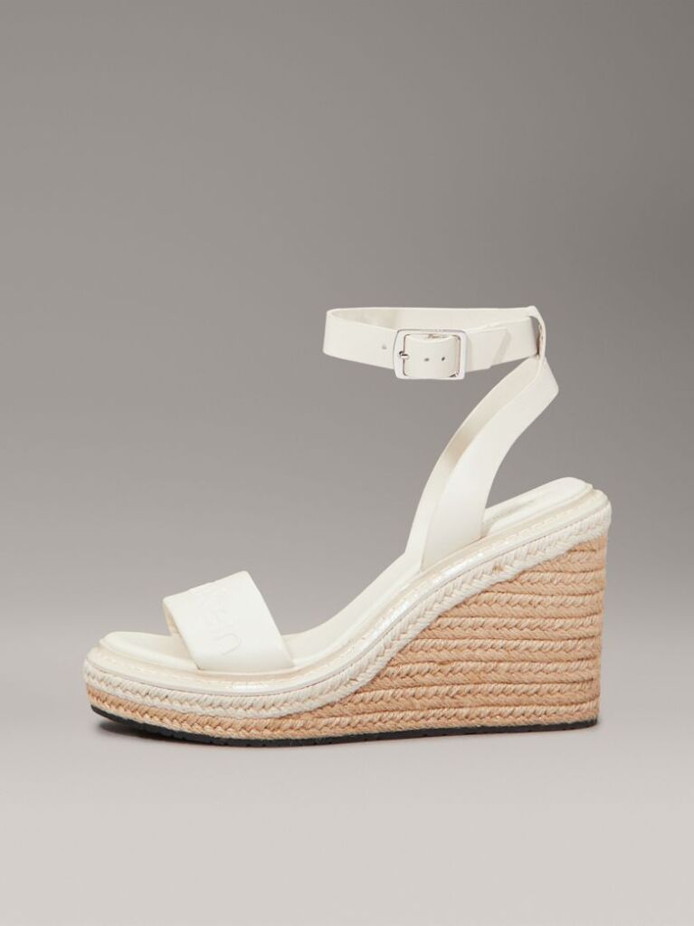 White Leather Espadrille Wedge Sandals  Women