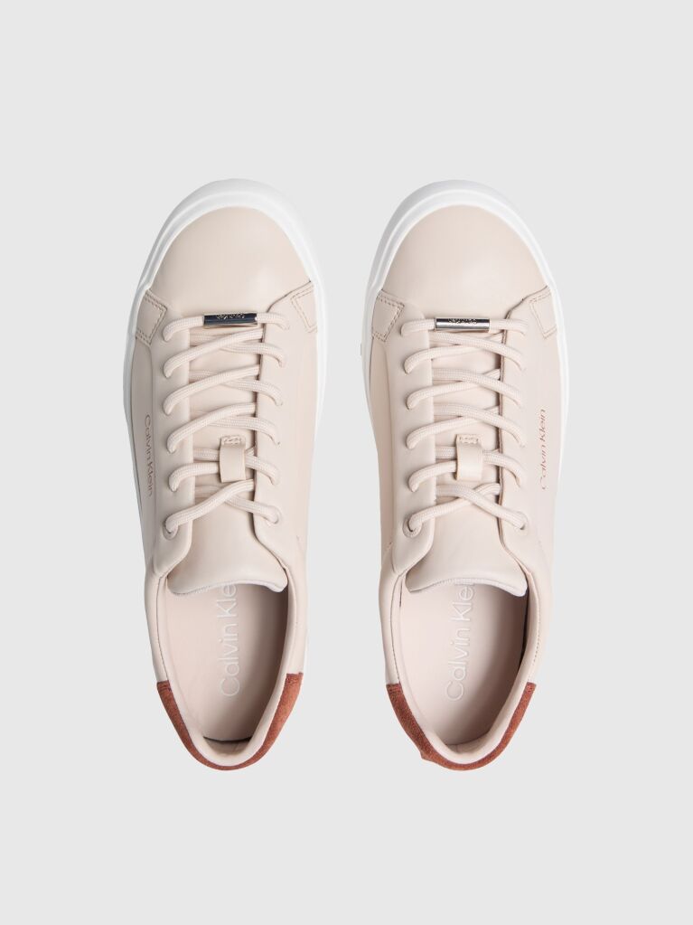 Beige Vulcanised Leather Trainers  Women