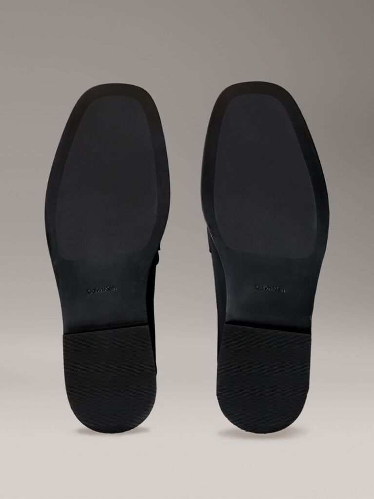 Black Leather Apron Toe Loafers  Women