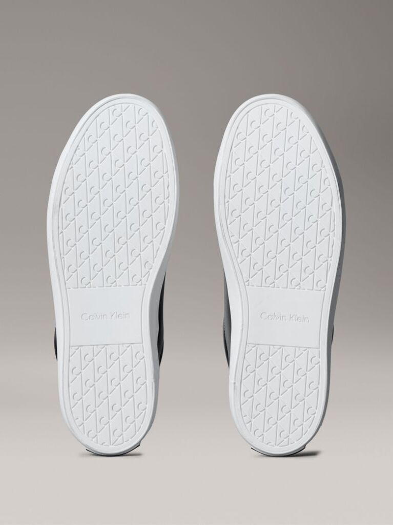 Black Smooth Leather Embossed Logo Trainers  Women