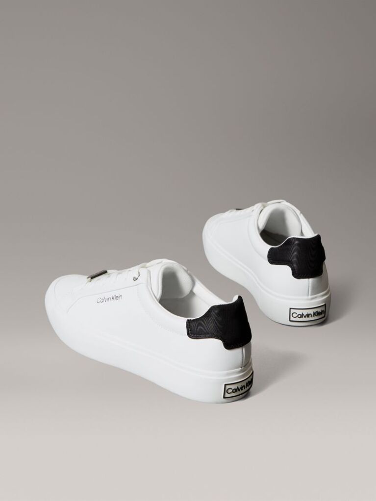 White Smooth Leather Embossed Logo Trainers  Women