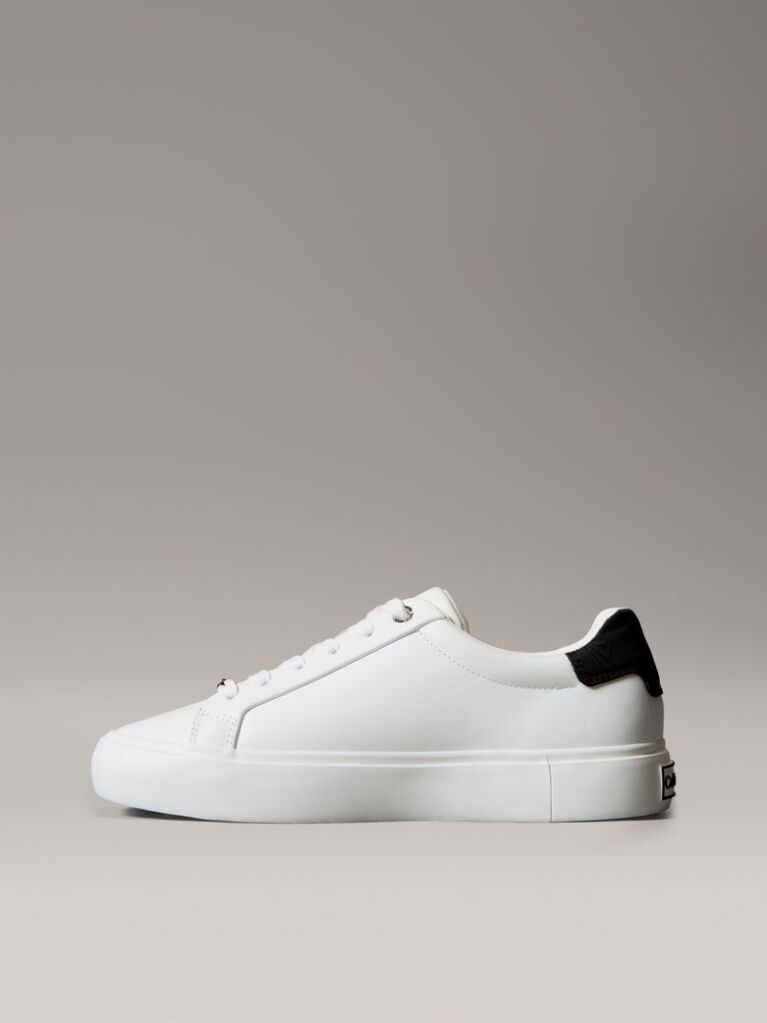 White Smooth Leather Embossed Logo Trainers  Women