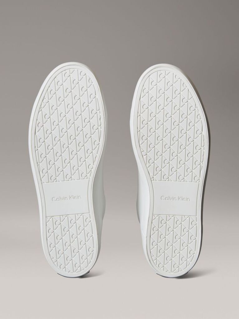 White Smooth Leather Embossed Logo Trainers  Women