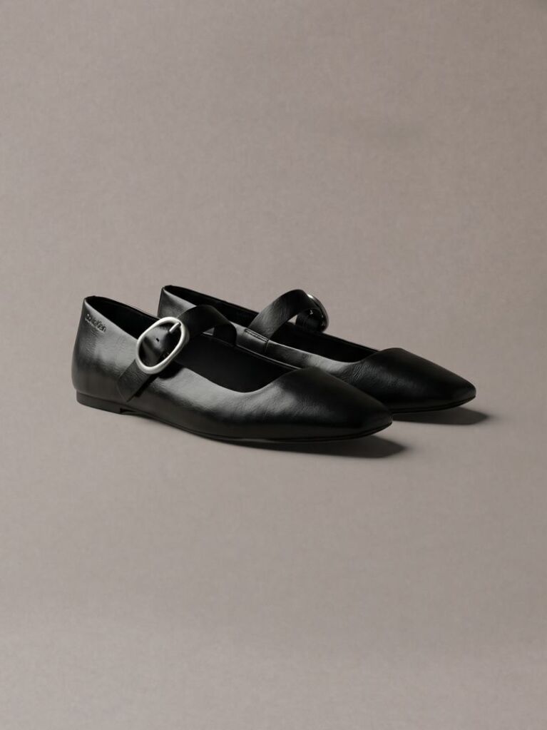 Black Leather Mary Jane Ballerinas  Women