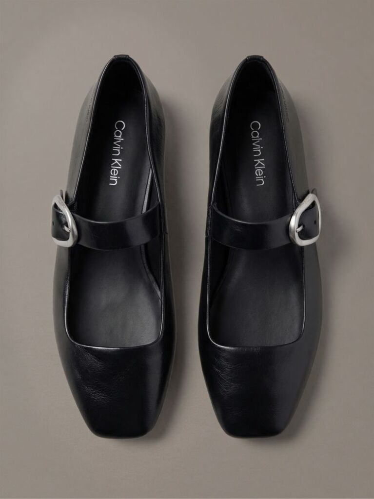 Black Leather Mary Jane Ballerinas  Women