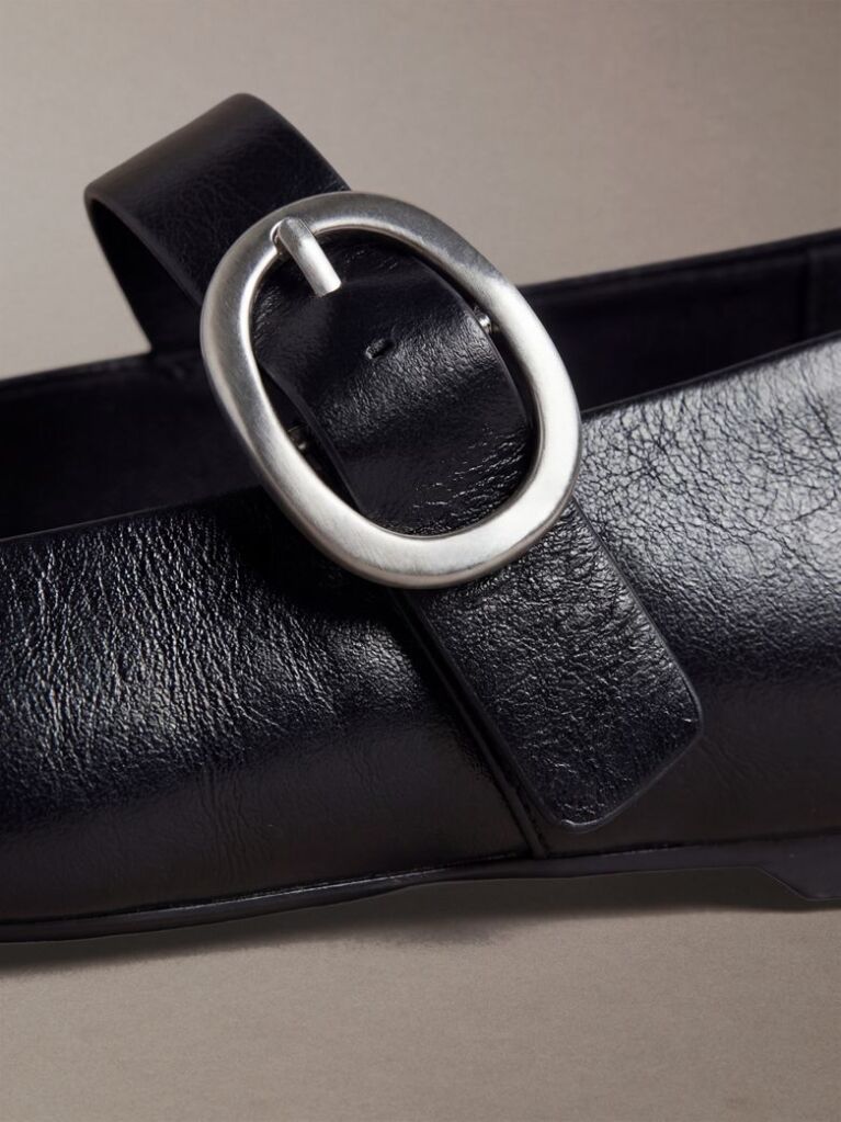 Black Leather Mary Jane Ballerinas  Women