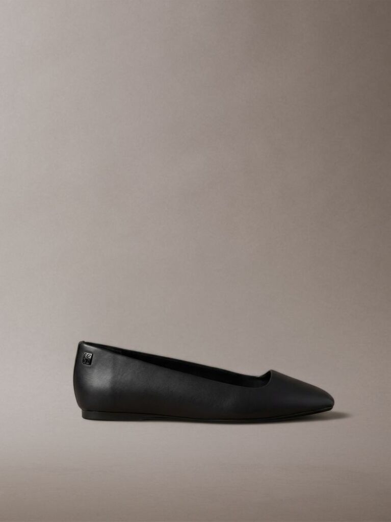 Black Leather Square Toe Ballerinas  Women