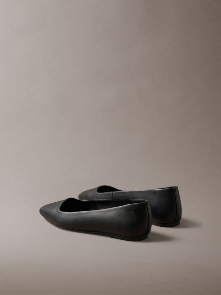 Black Leather Square Toe Ballerinas  Women