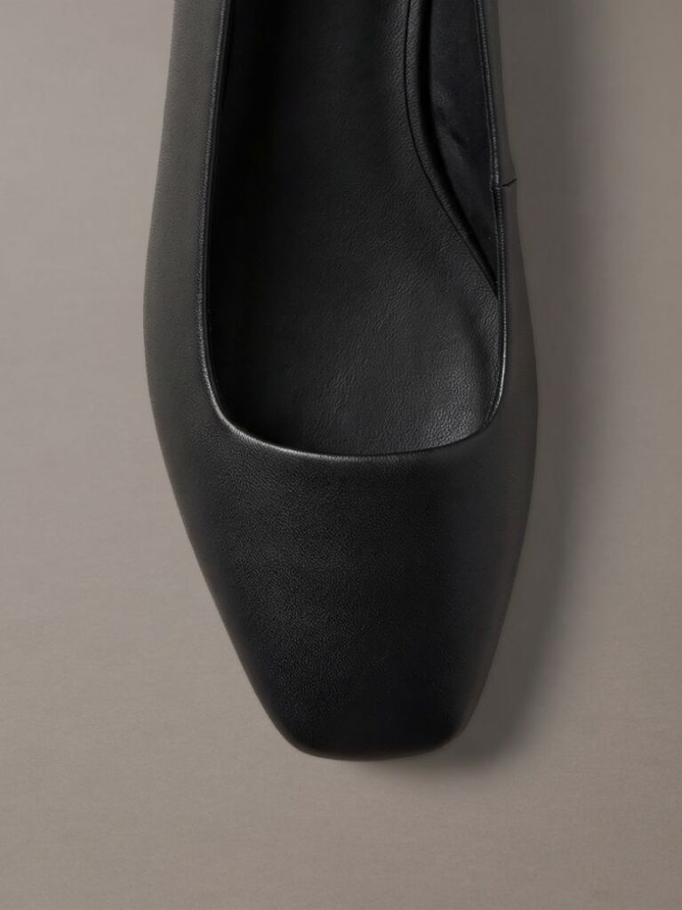 Black Leather Square Toe Ballerinas  Women