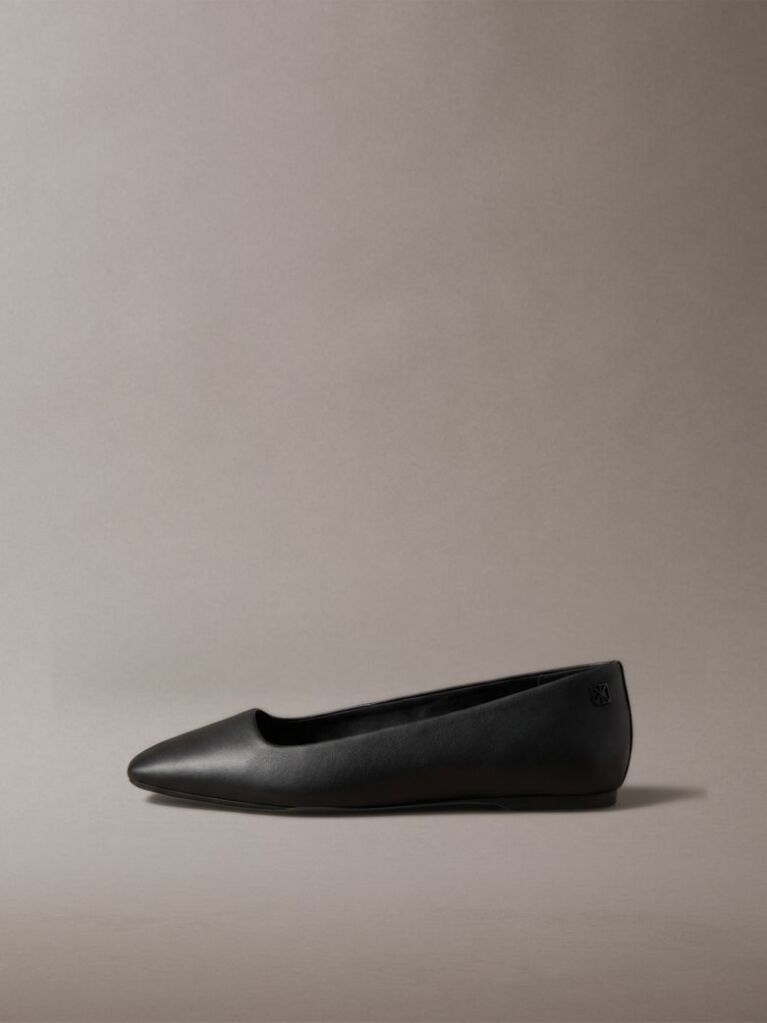 Black Leather Square Toe Ballerinas  Women
