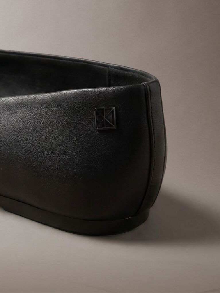 Black Leather Square Toe Ballerinas  Women