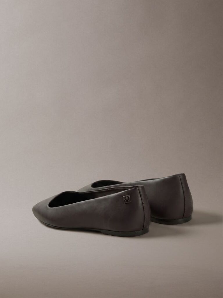 Black Leather Square Toe Ballerinas  Women