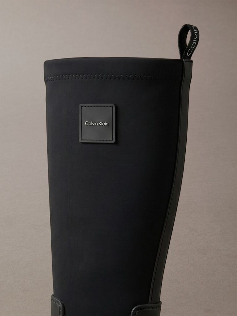 Black Knee-High Flexible Lug Sole Rainboots  Women