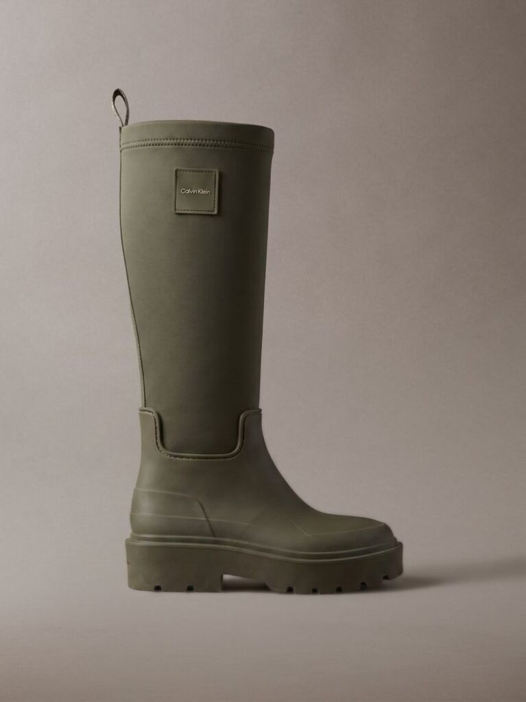 Green Knee-High Flexible Lug Sole Rainboots  Women