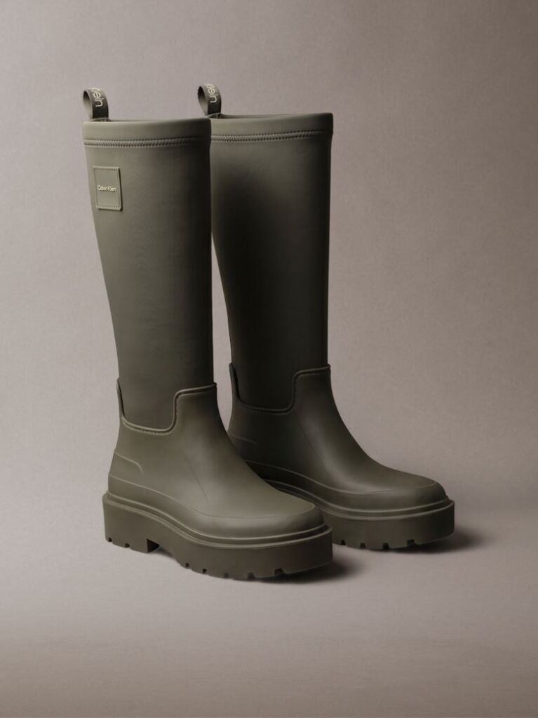 Green Knee-High Flexible Lug Sole Rainboots  Women