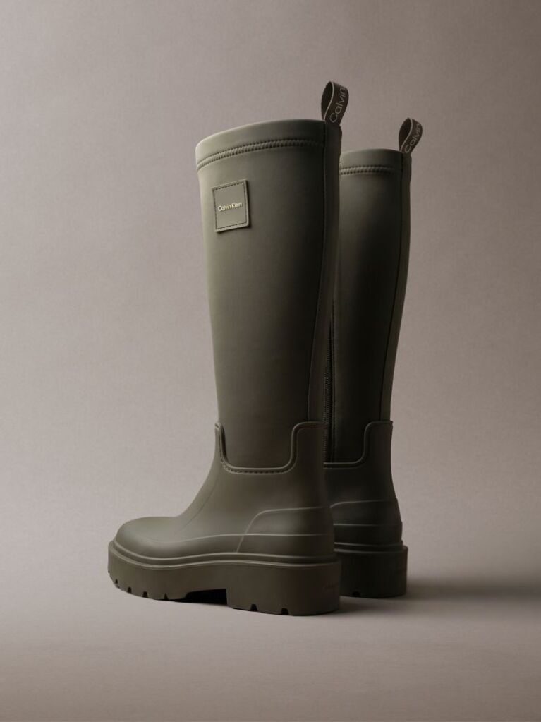 Green Knee-High Flexible Lug Sole Rainboots  Women