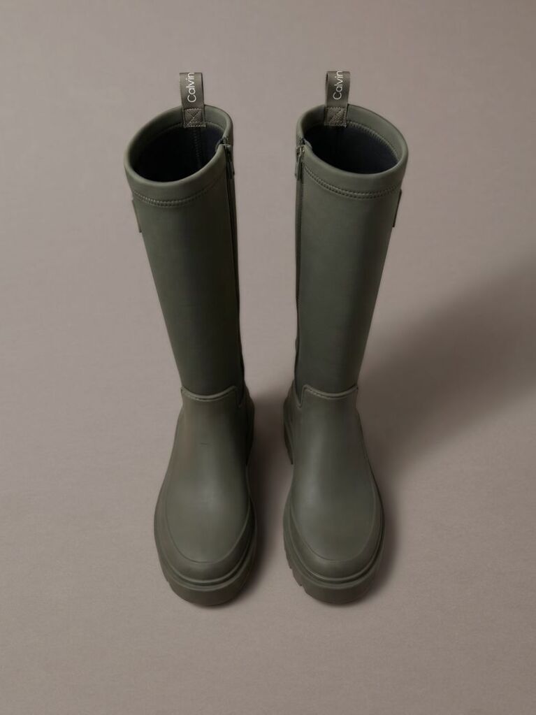 Green Knee-High Flexible Lug Sole Rainboots  Women