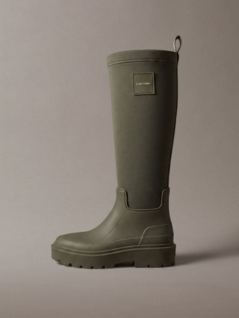 Green Knee-High Flexible Lug Sole Rainboots  Women