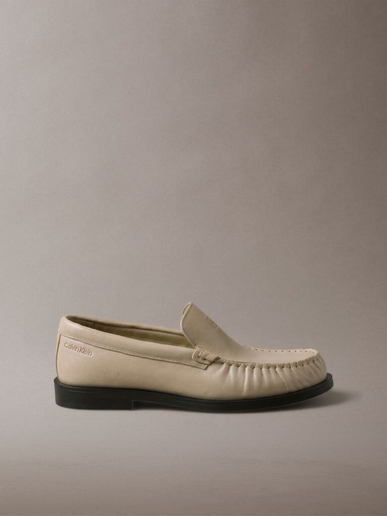 Beige Thea - Leather Pleated Loafers  Women