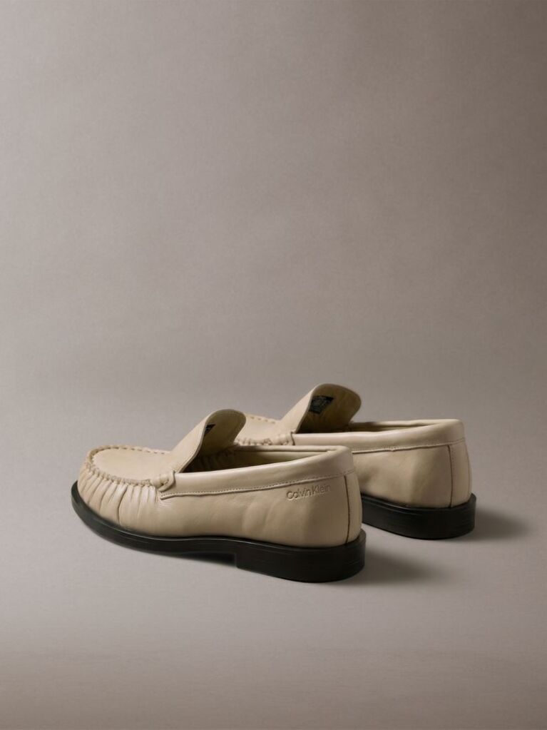 Beige Thea - Leather Pleated Loafers  Women