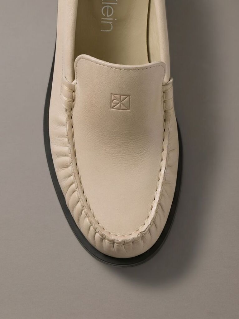 Beige Thea - Leather Pleated Loafers  Women