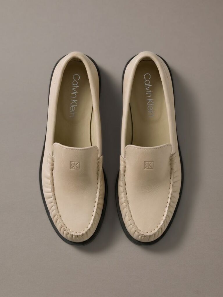 Beige Thea - Leather Pleated Loafers  Women