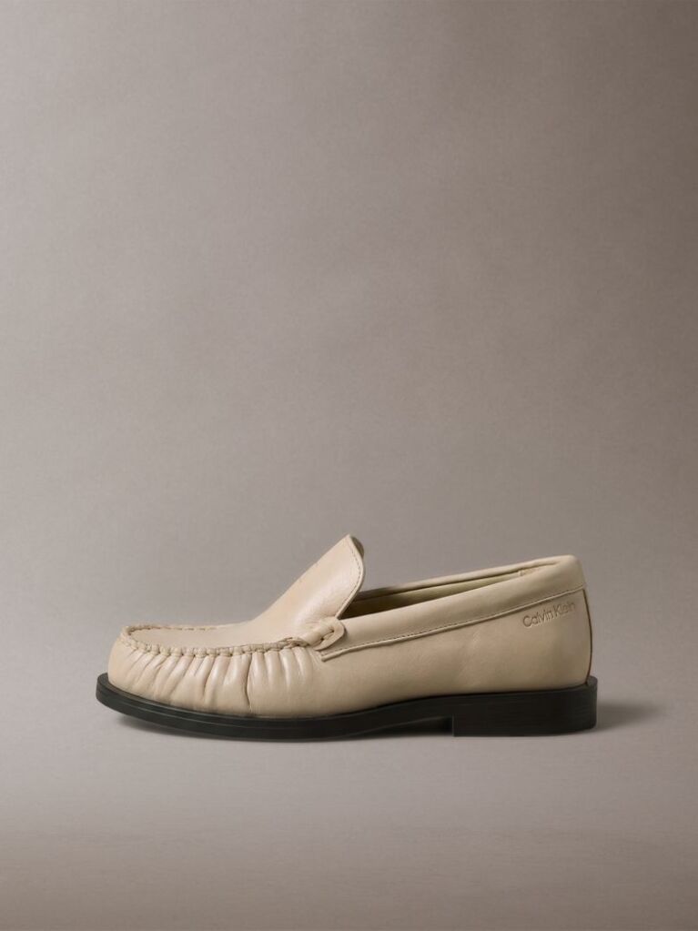 Beige Thea - Leather Pleated Loafers  Women