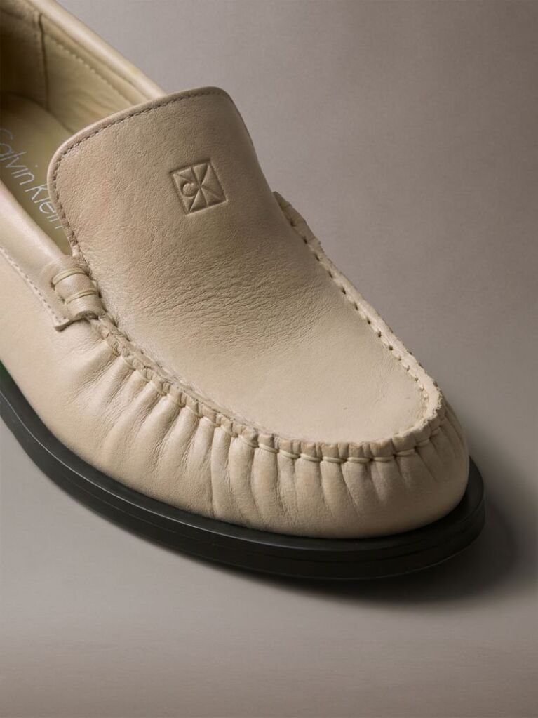 Beige Thea - Leather Pleated Loafers  Women