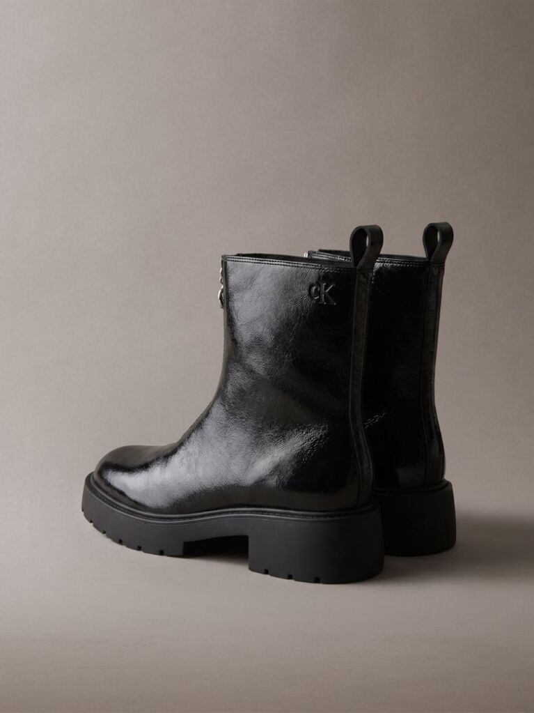 Black CK Bold - Shine Leather Zip Ankle Boots  Women