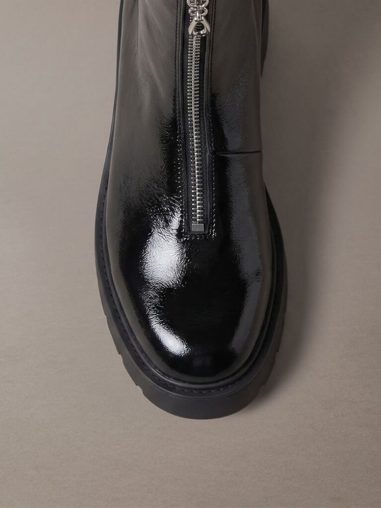Black CK Bold - Shine Leather Zip Ankle Boots  Women