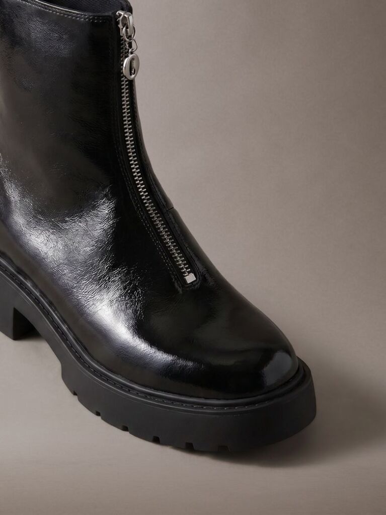 Black CK Bold - Shine Leather Zip Ankle Boots  Women