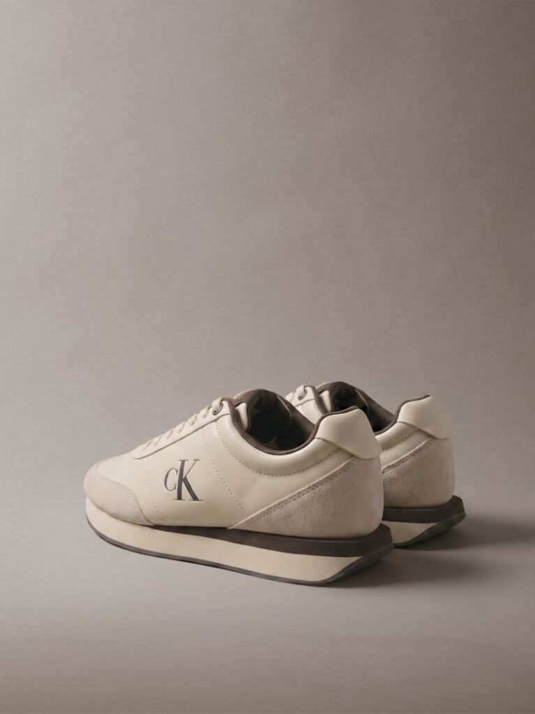 Beige Leather Signature Logo Runner Sneakers  Women