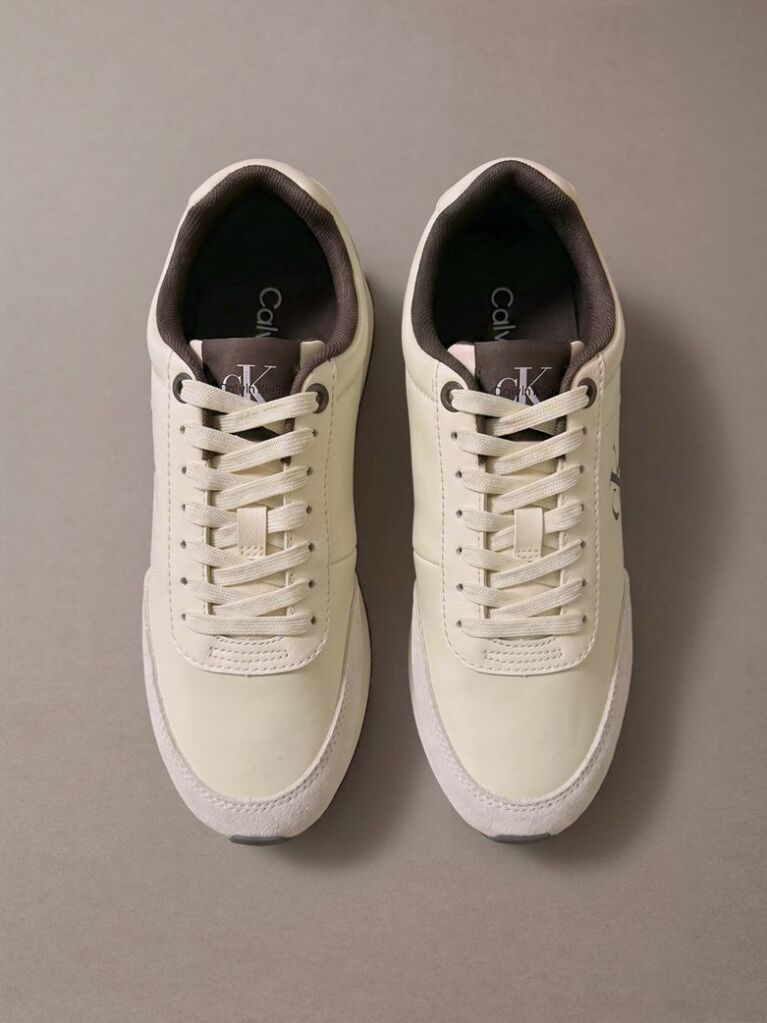 Beige Leather Signature Logo Runner Sneakers  Women