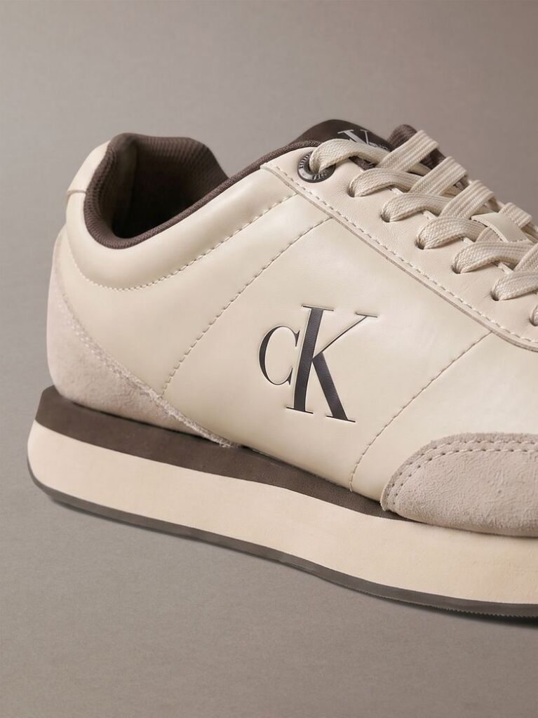 Beige Leather Signature Logo Runner Sneakers  Women