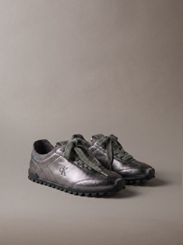Grey High-Shine Low-Profile Runner Sneakers  Women
