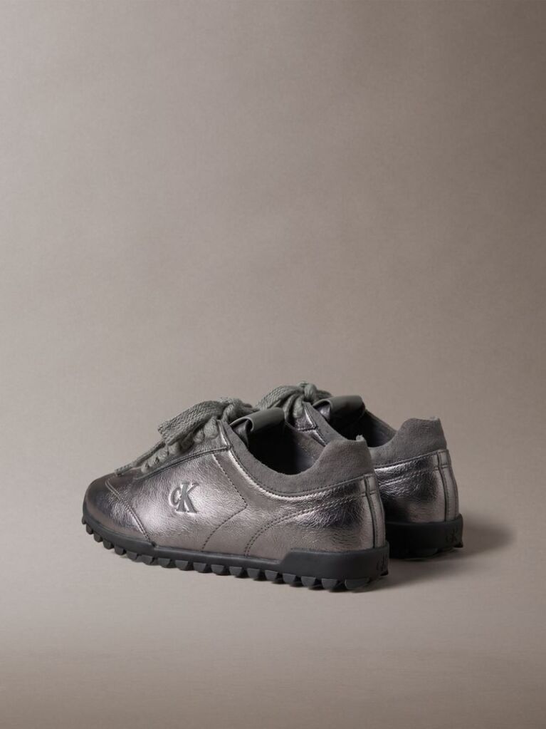 Grey High-Shine Low-Profile Runner Sneakers  Women