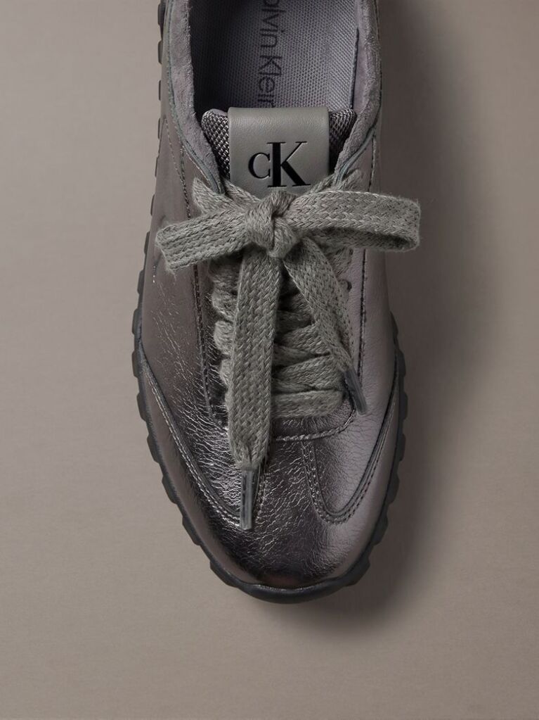 Grey High-Shine Low-Profile Runner Sneakers  Women