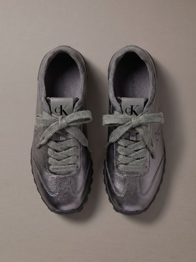 Grey High-Shine Low-Profile Runner Sneakers  Women