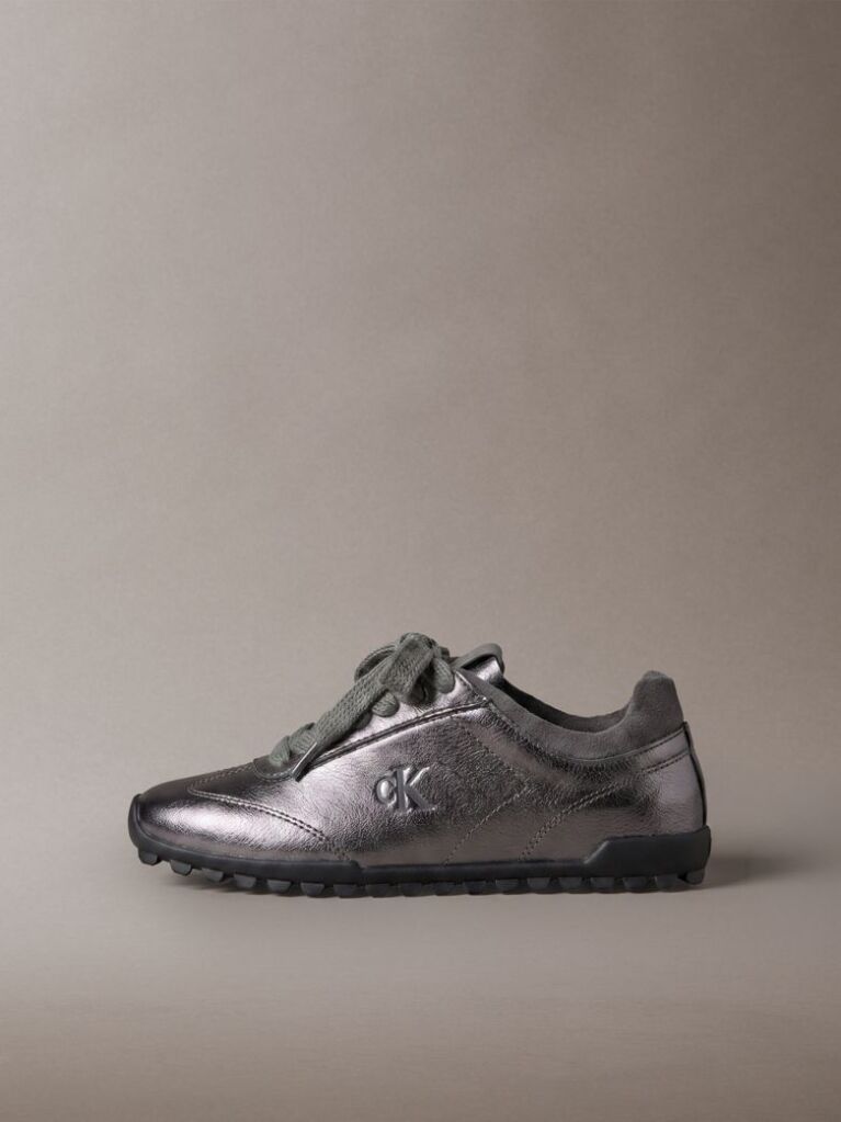 Grey High-Shine Low-Profile Runner Sneakers  Women