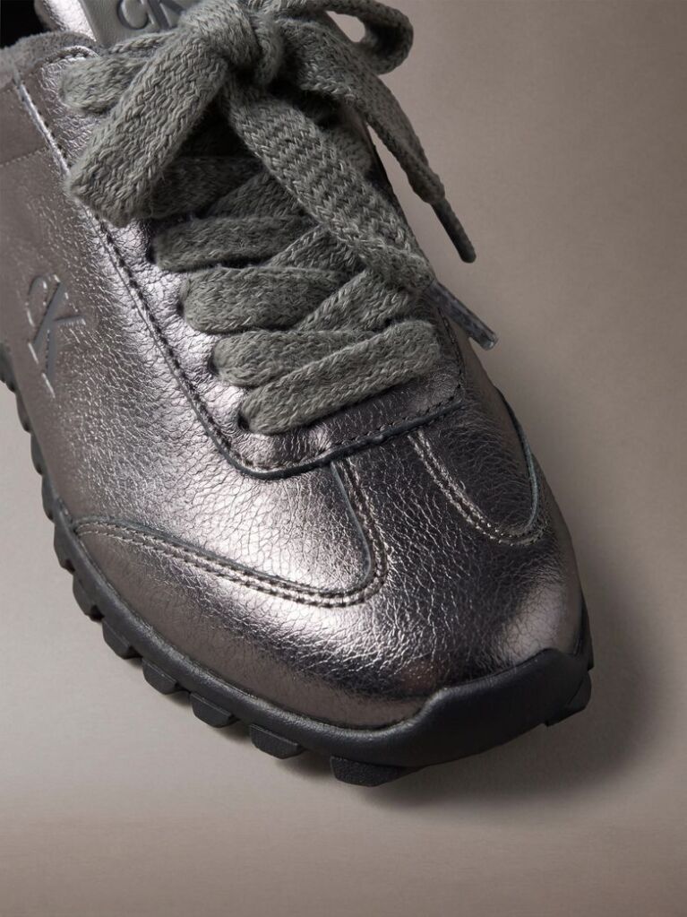 Grey High-Shine Low-Profile Runner Sneakers  Women