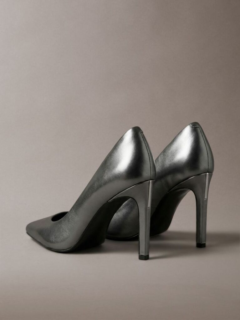 Grey Leather Gunmetal Stiletto Pumps  Women