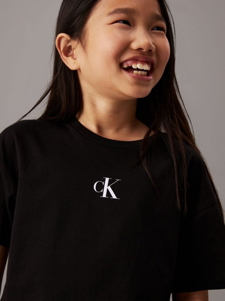 Μαύρο Παιδικό Βαμβακερό T-shirt Σε Boxy Γραμμή  Κορίτσι