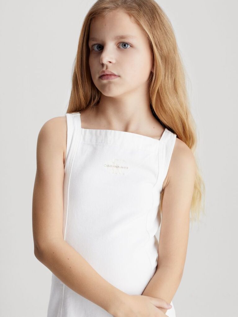 White Denim Pinafore Dress  Girls