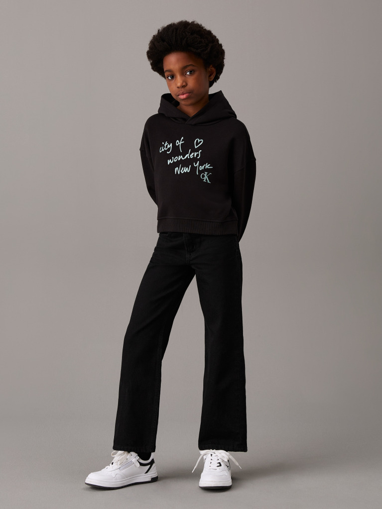 Μαύρο Παιδικό Hoodie Με Λογότυπο Και Boxy Εφαρμογή  Κορίτσι
