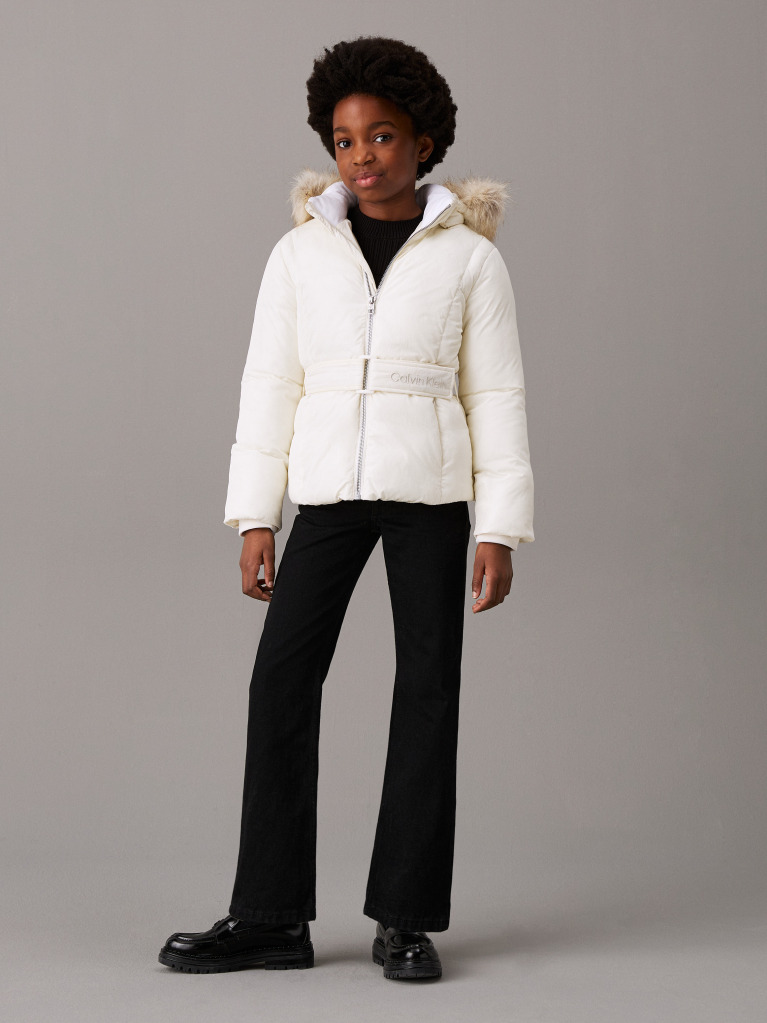 White Belted Puffer Jacket  Girls
