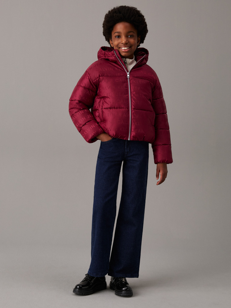 Red Hooded Logo Puffer Jacket  Girls
