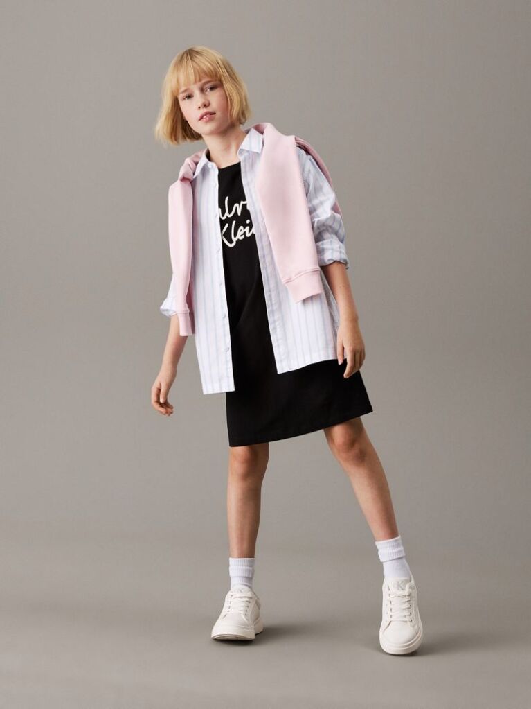 Black Oversized Logo T-shirt Dress  Girls