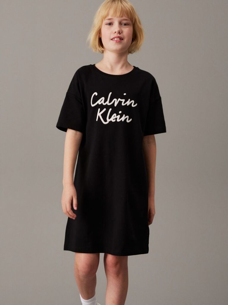 Black Oversized Logo T-shirt Dress  Girls